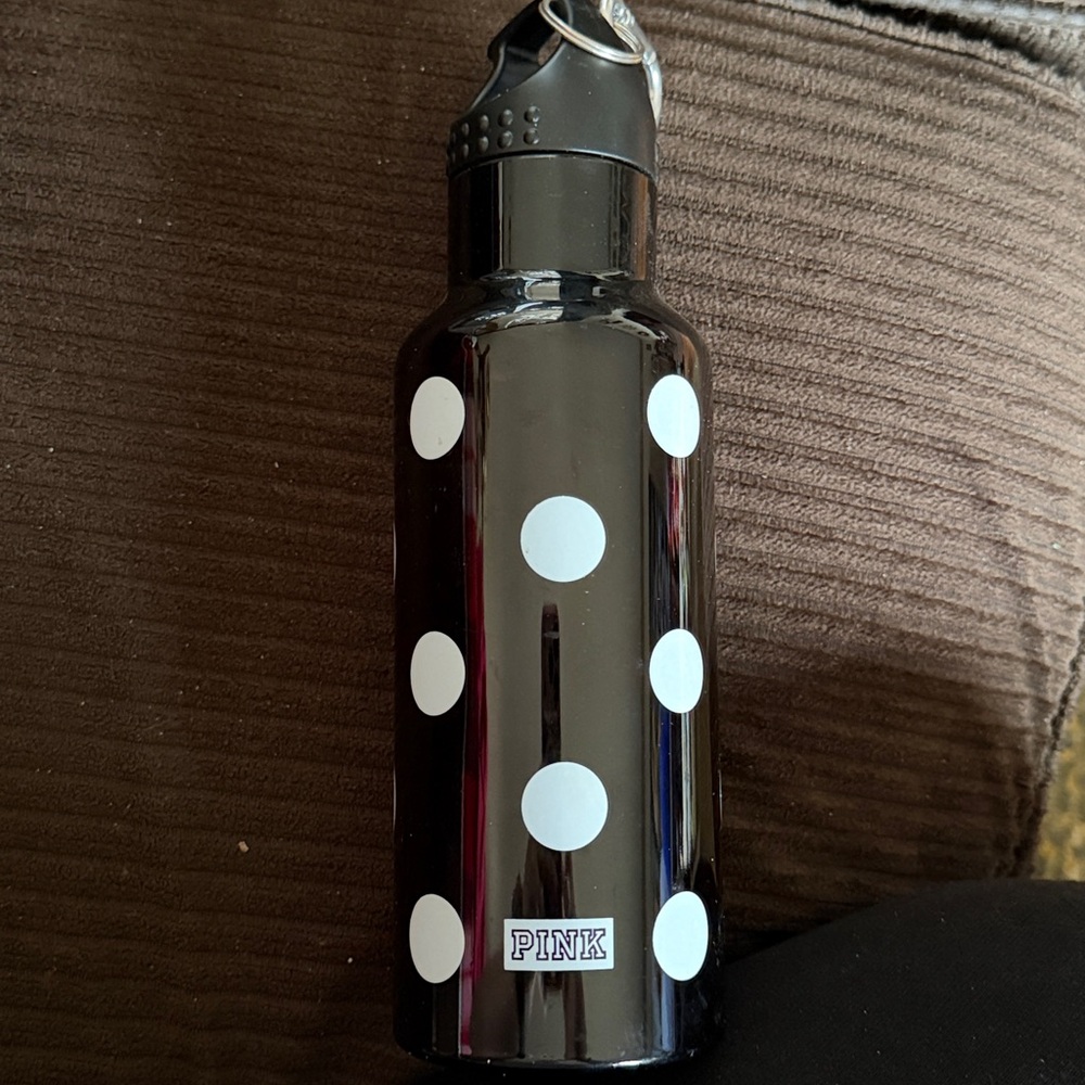 PINK Victoria's Secret Black Water Bottle with White Polka Dots